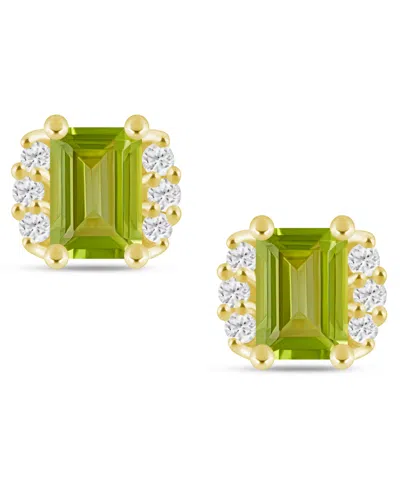 Macy's Gemstone And Diamond 1/3" Stud Earrings In 10k White Gold (also In 10k Yellow Gold) In Green