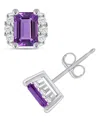 Macy's Gemstone And Diamond 1/3" Stud Earrings In 10k White Gold (also In 10k Yellow Gold) In Multi