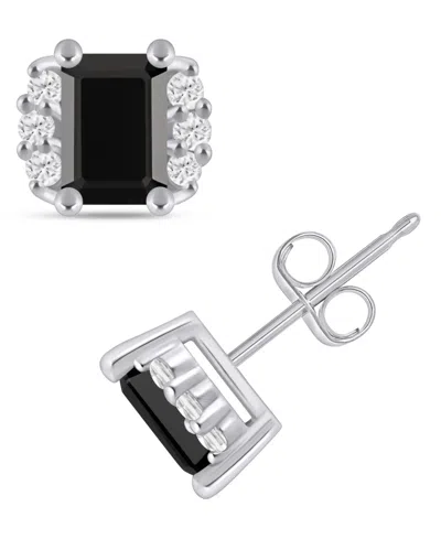Macy's Gemstone And Diamond 1/3" Stud Earrings In 10k White Gold (also In 10k Yellow Gold) In Multi