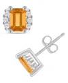 Macy's Gemstone And Diamond 1/3" Stud Earrings In 10k White Gold (also In 10k Yellow Gold) In Orange
