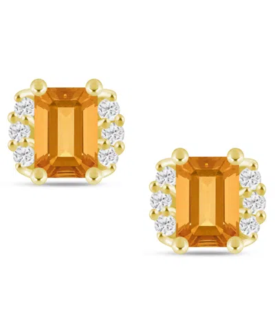 Macy's Gemstone And Diamond 1/3" Stud Earrings In 10k White Gold (also In 10k Yellow Gold) In Multi