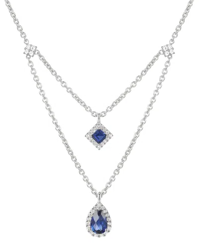 Macy's Gemstone & Diamond (1/5 Ct. T.w.) Layered 18" Pendant Necklace In Sapphire