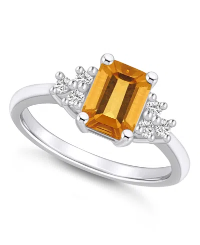Macy's Gemstone And Diamond (1/5 Ct. T.w.) Ring In 14k White Gold In Citrine