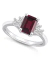 Macy's Gemstone And Diamond (1/5 Ct. T.w.) Ring In 14k White Gold In Garnet
