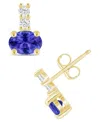 Macy's Gemstone And Diamond (1/8 Ct. T.w.) Earrings In 10k White Gold (also In 10k Yellow Gold) In Blue