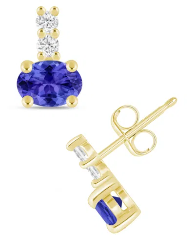 Macy's Gemstone And Diamond (1/8 Ct. T.w.) Earrings In 10k White Gold (also In 10k Yellow Gold) In Blue