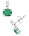 Macy's Gemstone And Diamond (1/8 Ct. T.w.) Earrings In 10k White Gold (also In 10k Yellow Gold) In Green