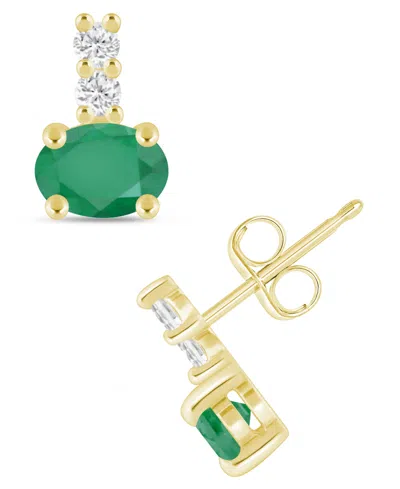 Macy's Gemstone And Diamond (1/8 Ct. T.w.) Earrings In 10k White Gold (also In 10k Yellow Gold) In Green