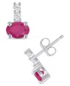 Macy's Gemstone And Diamond (1/8 Ct. T.w.) Earrings In 10k White Gold (also In 10k Yellow Gold) In Pink
