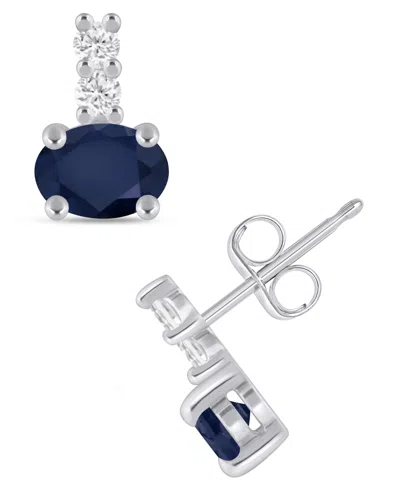 Macy's Gemstone And Diamond (1/8 Ct. T.w.) Earrings In 10k White Gold (also In 10k Yellow Gold) In Silver