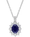 Macy's Gemstone & Diamond Accent Halo 18" Pendant Necklace In Sterling Silver In Blue