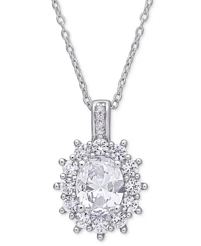 Macy's Gemstone & Diamond Accent Halo 18" Pendant Necklace In Sterling Silver In White