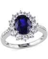 Macy's Gemstone & Diamond Accent Halo Ring In Sterling Silver In Blue