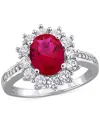 Macy's Gemstone & Diamond Accent Halo Ring In Sterling Silver In Silver
