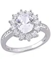 Macy's Gemstone & Diamond Accent Halo Ring In Sterling Silver In Silver