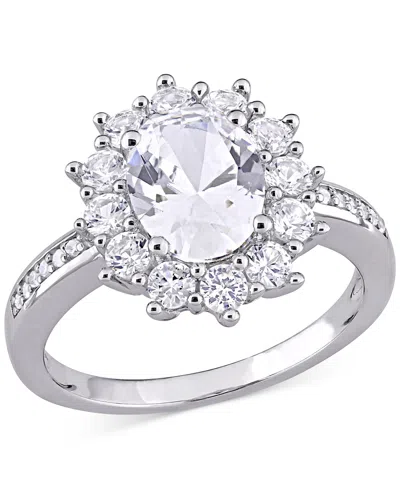 Macy's Gemstone & Diamond Accent Halo Ring In Sterling Silver In White