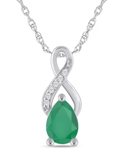 Macy's Gemstone And Diamond Accent Pendant Necklace In 10k White Gold (also In 10k Yellow Gold) In Green