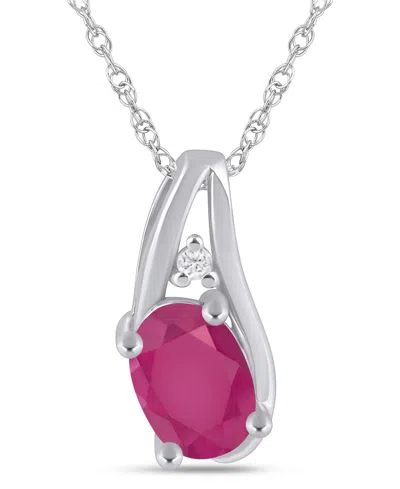 Macy's Gemstone And Diamond Accent Pendant Necklace In 10k White Gold (also In 10k Yellow Gold) In Pink