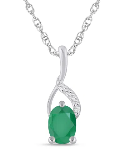 Macy's Gemstone And Diamond Accent Pendant Necklace In 10k White Gold (also In 10k Yellow Gold) In Silver
