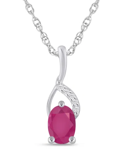 Macy's Gemstone And Diamond Accent Pendant Necklace In 10k White Gold (also In 10k Yellow Gold) In Silver