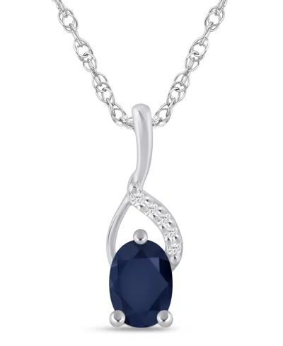 Macy's Gemstone And Diamond Accent Pendant Necklace In 10k White Gold (also In 10k Yellow Gold) In Silver