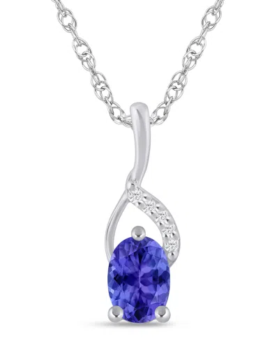 Macy's Gemstone And Diamond Accent Pendant Necklace In 10k White Gold (also In 10k Yellow Gold) In Silver