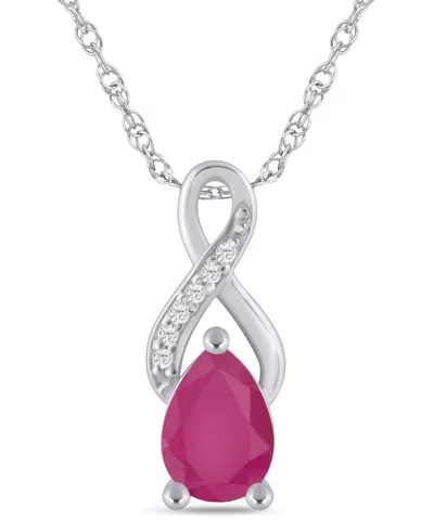 Macy's Gemstone And Diamond Accent Pendant Necklace In 10k White Gold (also In 10k Yellow Gold) In Silver
