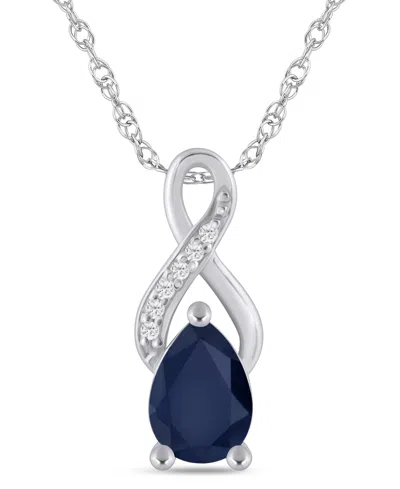 Macy's Gemstone And Diamond Accent Pendant Necklace In 10k White Gold (also In 10k Yellow Gold) In Silver