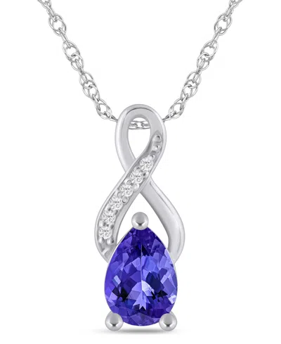 Macy's Gemstone And Diamond Accent Pendant Necklace In 10k White Gold (also In 10k Yellow Gold) In Silver