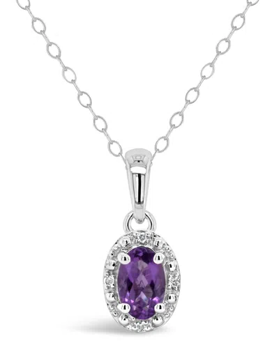 Macy's Gemstone And Diamond Accent Pendant Necklace In Sterling Silver In Amethyst