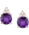 Macy's Gemstone & Diamond Accent Stud Earrings In Amethyst With 14k Rose Gold