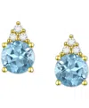 Macy's Gemstone & Diamond Accent Stud Earrings In Blue Topaz With 14k Gold