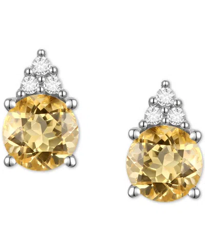 Macy's Gemstone & Diamond Accent Stud Earrings In Citrine With 14k White Gold