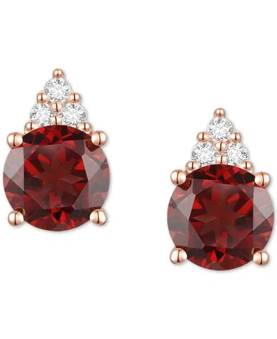 Macy's Gemstone & Diamond Accent Stud Earrings In Garnet With 14k Rose Gold