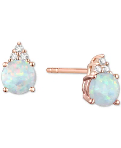 Macy's Gemstone & Diamond Accent Stud Earrings In Opal With 14k Rose Gold