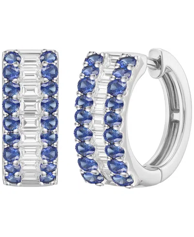 Macy's Gemstone And Diamond Earrings (1/4 Ct.t.w.) In 14k Gold And White Gold In Blue