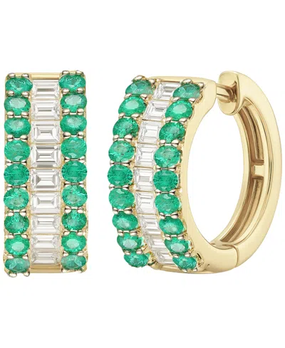 Macy's Gemstone And Diamond Earrings (1/4 Ct.t.w.) In 14k Gold And White Gold In Green