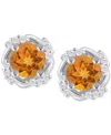 Macy's Gemstone And Diamond Framed 1/3" Stud Earrings In 14k Yellow Gold (also In 14k White Gold) In Silver