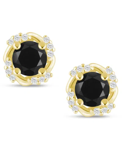 Macy's Gemstone And Diamond Framed 1/3" Stud Earrings In 14k Yellow Gold (also In 14k White Gold) In Black
