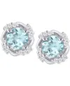 Macy's Gemstone And Diamond Framed 1/3" Stud Earrings In 14k Yellow Gold (also In 14k White Gold) In Silver
