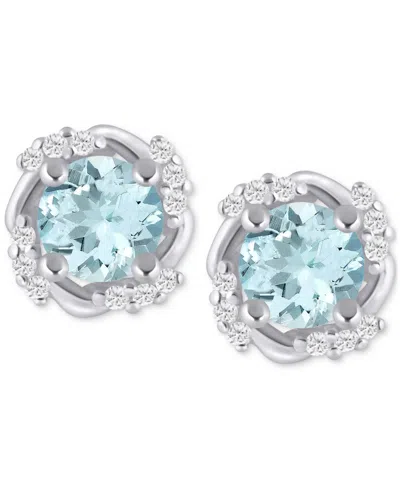 Macy's Gemstone And Diamond Framed 1/3" Stud Earrings In 14k Yellow Gold (also In 14k White Gold) In Blue