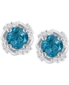 Macy's Gemstone And Diamond Framed 1/3" Stud Earrings In 14k Yellow Gold (also In 14k White Gold) In Silver
