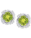 Macy's Gemstone And Diamond Framed 1/3" Stud Earrings In 14k Yellow Gold (also In 14k White Gold) In Metallic