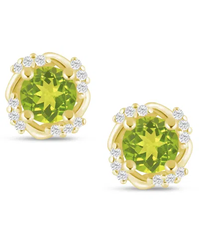 Macy's Gemstone And Diamond Framed 1/3" Stud Earrings In 14k Yellow Gold (also In 14k White Gold) In Green