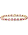 Macy's Gemstone & Diamond Halo Hexagon Flex Bracelet In Ruby