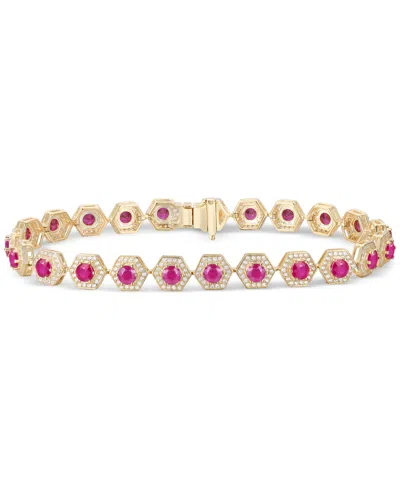 Macy's Gemstone & Diamond Halo Hexagon Flex Bracelet In Ruby