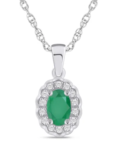 Macy's Gemstone And Diamond Halo Pendant Necklace (1/20 Ct. T.w.) In 10k White Gold (also In 10k Yellow Gol In Metallic