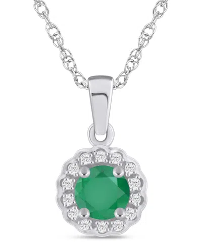 Macy's Gemstone And Diamond Halo Pendant Necklace (1/20 Ct. T.w.) In 10k White Gold (also In 10k Yellow Gol In Metallic