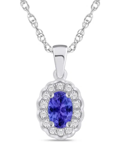 Macy's Gemstone And Diamond Halo Pendant Necklace (1/20 Ct. T.w.) In 10k White Gold (also In 10k Yellow Gol In Metallic