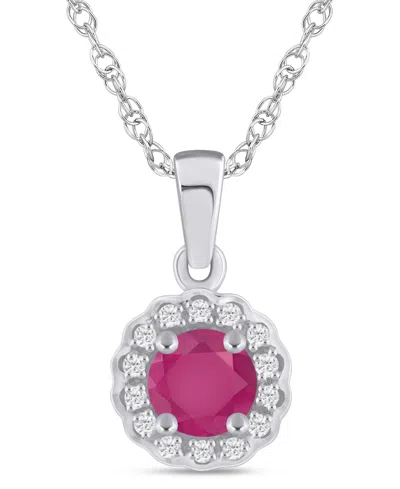 Macy's Gemstone And Diamond Halo Pendant Necklace (1/20 Ct. T.w.) In 10k White Gold (also In 10k Yellow Gol In Red